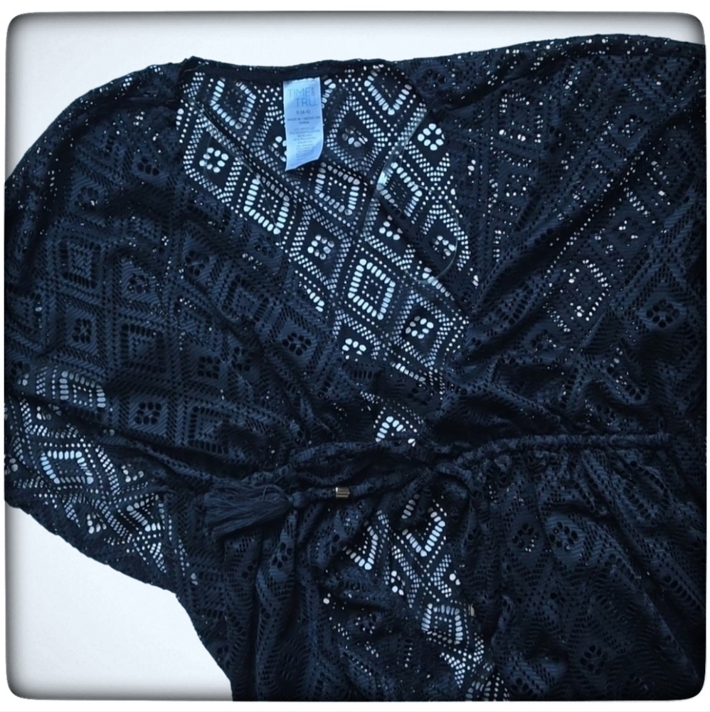 Time and Tru Black Crochet Bathing Suit Cover Up-Small 4/6